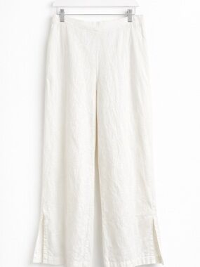 Cable & Gauge Studio Cream Elastic Waist Linen Blend Pants- Wide Split Hem- Med